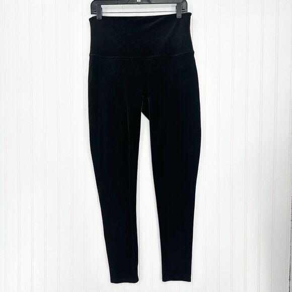 Spanx Leggings Womens 1X Black Velvet Pants Pull On Slimming Goth Emo Y2K EUC